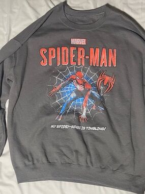 Marvel Spider-Man Crewneck Sweater - Gray with Red & Blue Graphic